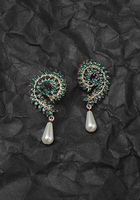 Gold-Plated Artificial Stones And Beads Studded Drop Earrings