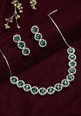 Silver-Plated American Diamond-Studded Jewellery Set