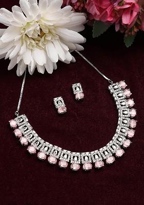 Silver-Plated American Diamond-Studded Jewellery Set