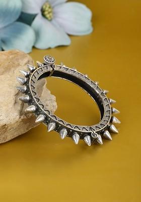 Women Silver-Plated German Silver Oxidised Kada Bracelet