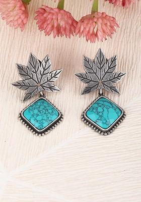 Silver-Plated Artificial Stones Studded Drop Earrings