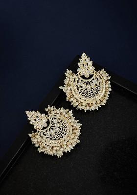 Gold Plated Kundan Studded Crescent Shaped Chandbalis