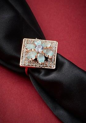 Rose Gold Plated CZ Studded Adjustable Finger Ring