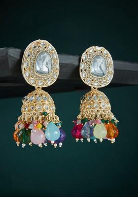 Gold Plated Kundan Studded Dome Shaped Jhumkas Earrings