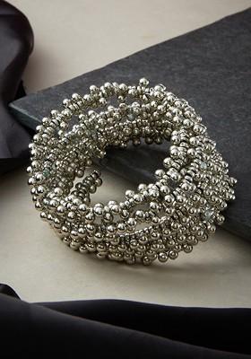 Silver Plated And Beaded Spiral Bracelet Bangle