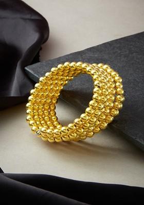 Gold Plated And Beaded Layered Adjustable Spiral Bangle Style Bracelet