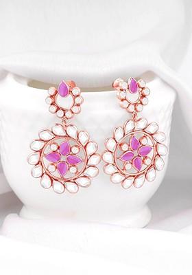 Indya X Giva Rose Gold Plated 925 Sterling Silver Artificial Stones Studded Drop Earrings