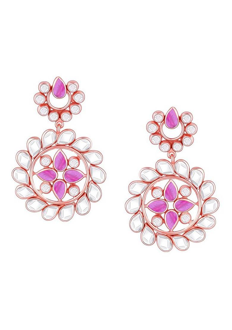 Indya X Giva Rose Gold Plated 925 Sterling Silver Artificial Stones Studded Drop Earrings