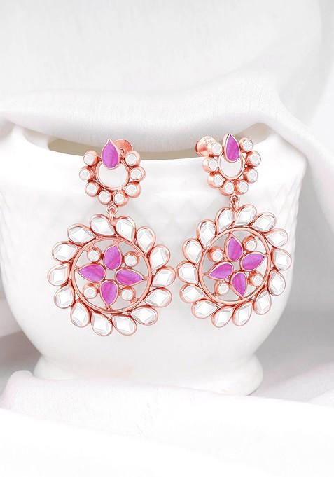 Indya X Giva Rose Gold Plated 925 Sterling Silver Artificial Stones Studded Drop Earrings