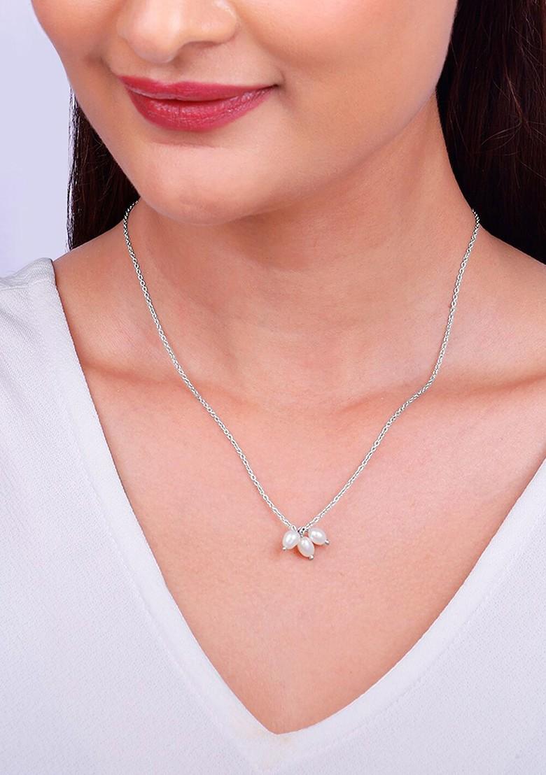 Indya X Giva 925 Sterling Silver Rhodium Plated Pearl Bead Necklace