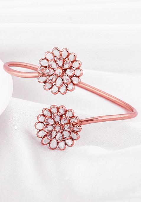 Indya X Giva 925 Sterling Silver Rose Gold Plated Artificial Stones Studded Cuff Bracelet