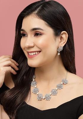 Silver Plated Stone Studded Jewellery Set