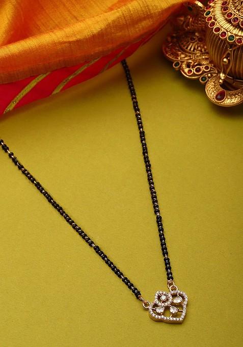 Gold Plated Stone Studded And Beaded Mangalsutra