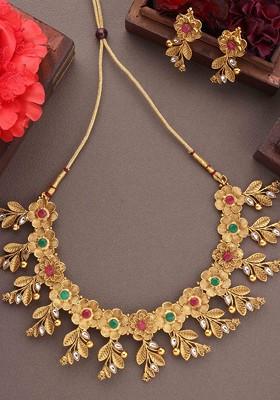 Gold Plated Stone Studded Jewellery Set