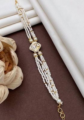 Gold Plated Kundan Studded And Beads Beaded Wraparound Bracelet