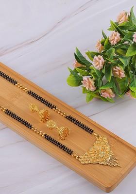 Gold-Plated Beaded Mangalsutra With Earrings