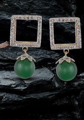 Silver Plated Stone Studded Square Shaped Drop Earrings