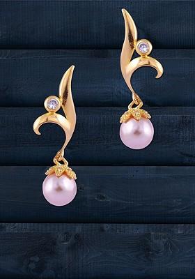 Gold Plated Pearl And Stone Studded Classic Drop Earrings