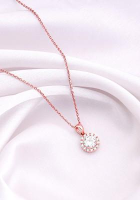 Indya X Giva 925 Sterling Silver Rose Gold Plated Stone Studded Pendant With Chain