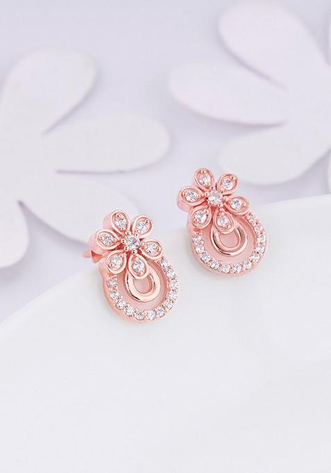 Indya X Giva Rose Gold Plated Sterling Silver Contemporary Zircon Studded Studs Earrings