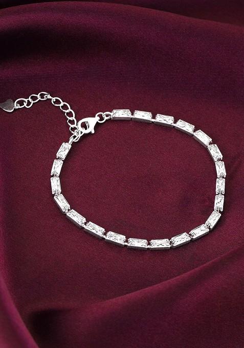 Indya X Giva Rhodium Plated Sterling Silver Link Bracelet