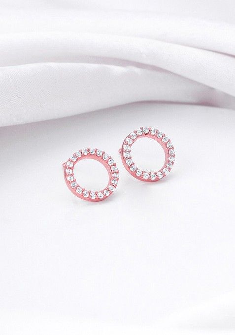 Indya X Giva Rose Gold Plated Sterling Silver Contemporary Zircon Studded Stud Earrings