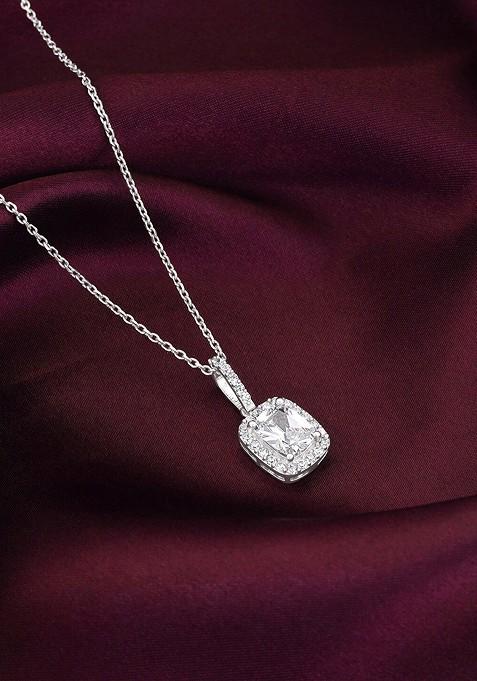 Indya X Giva 925 Sterling Silver Rhodium Plated Cubic Zirconia Studded Pendant With Chain