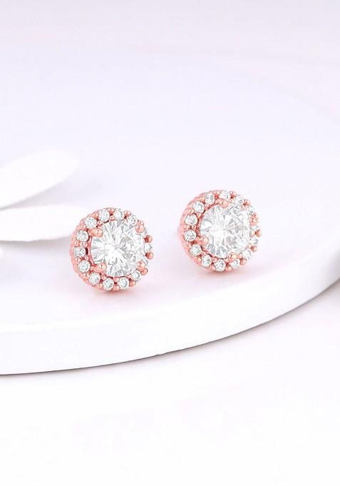 Indya X Giva Rose Gold Plated Contemporary Sterling Silver Zircon Earrings