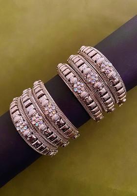 Set Of 6 German Silver Plated Stone Studded Bangles