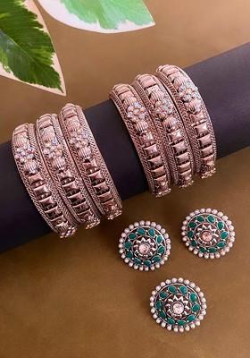 German Silver Stone Studded Jewellery Set