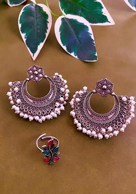 German Silver Stone Studded Jewellery Set