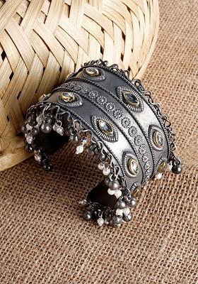 German Silver Silver Plated Kundan Bangle Style Bracelet