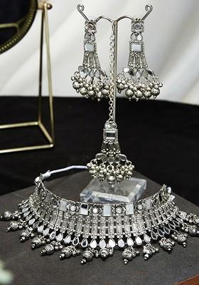 German Silver Plated Stone Studded Jewellery Set