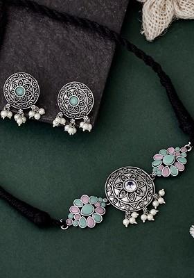 German Silver Plated Stone Studded Jewellery Set