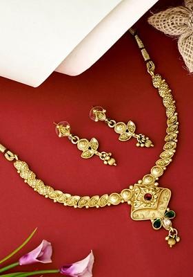 Gold Plated Artificial Stone Studded Jewellery Set