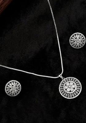 Silver Plated Cubic Zirconia Studded Jewellery Set