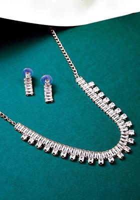 Rose Gold Plated Cubic Zirconia Studded Jewellery Set