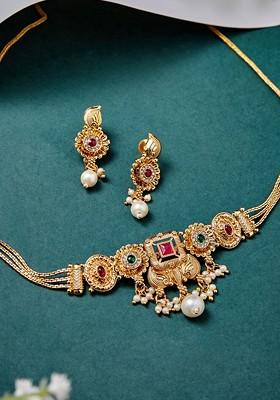 Gold Plated Stone Studded Jewellery Set