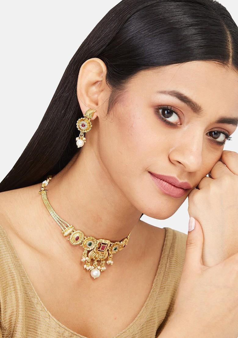Gold Plated Stone Studded Jewellery Set