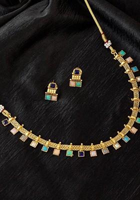 Gold Plated Stone Studded Jewellery Set