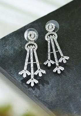 Silver Toned Silver Plated Cubic Zirconia Drop Earrings