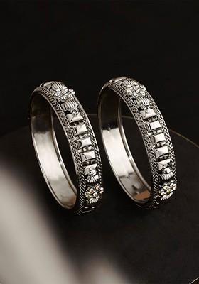 Set Of 2 Silver Plated Stone Studded Bangle