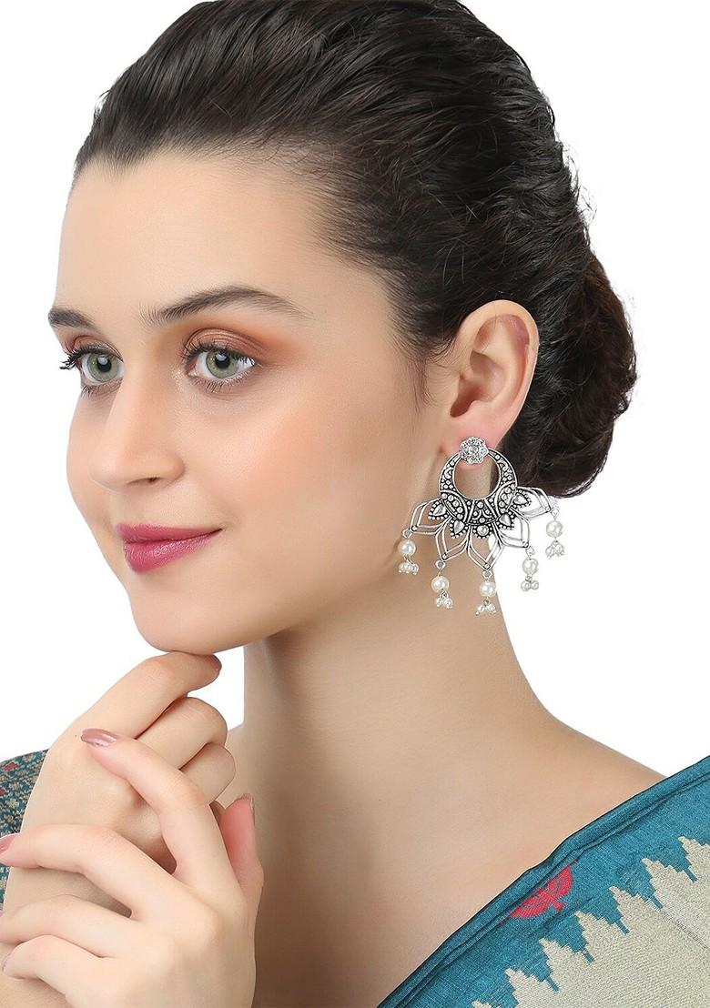 Silver Plated Bead Classic Oxidised Drop Earrings