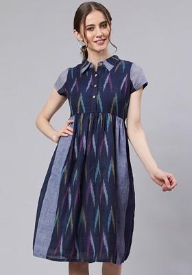 Abstract Print Short Sleeves Fit And Flare Above Knee Casual Dress