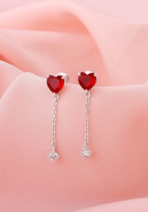 Indya X Giva 925 Sterling Silver Rhodium Plated Heart Shaped Drop Earrings