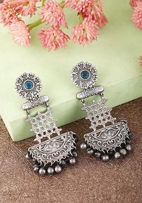 Silver-Plated Classic Oxidised Chandbalis Earrings