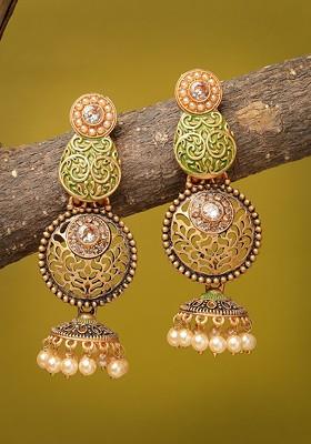 Gold Plated American Diamond Stud Contemporary Drop Earrings