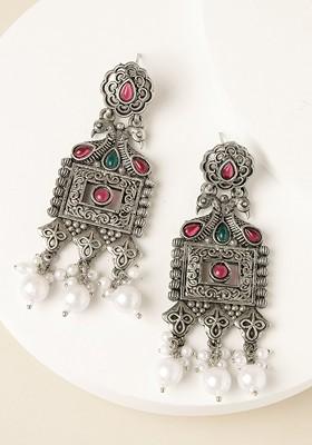 Silver Plated Contemporary Oxidised Drop Earrings