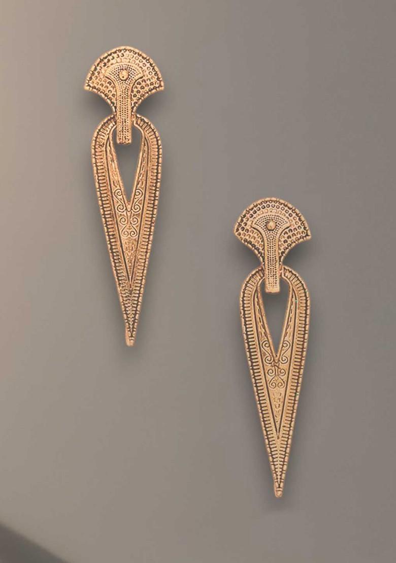 Gold Plated Teardrop Shaped Drop Earrings