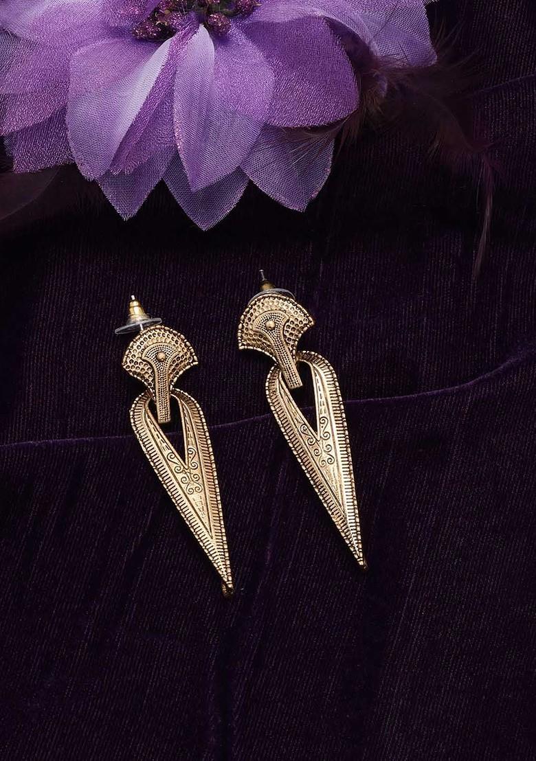 Gold Plated Teardrop Shaped Drop Earrings